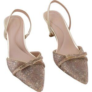 INC International Concepts Gelsey Gold Crystal Slingback Kitten Heels US 10M
